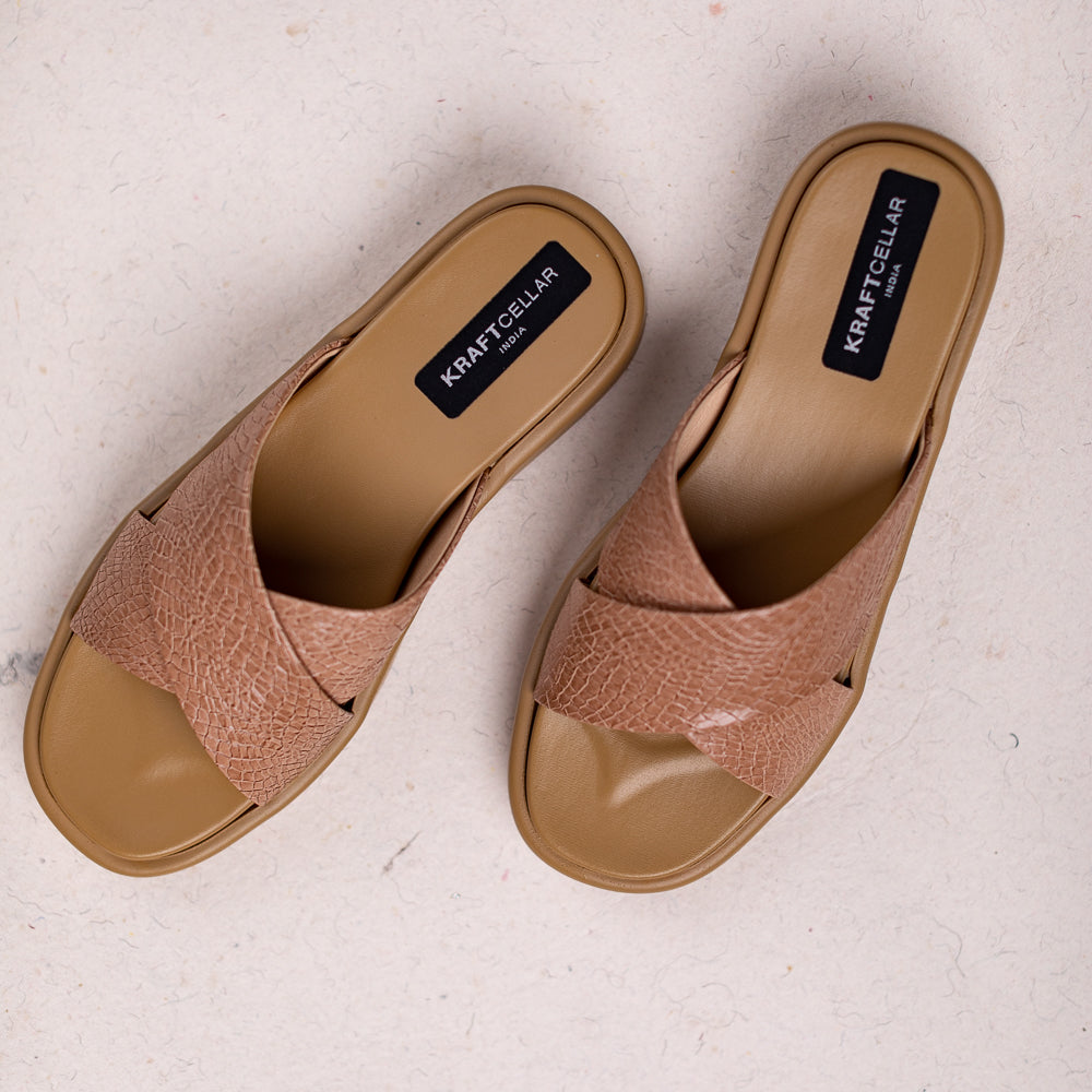women comfort cross-strapped pink low platform heels of 1.5inch. Perfect to add an instant statement to your outfit.