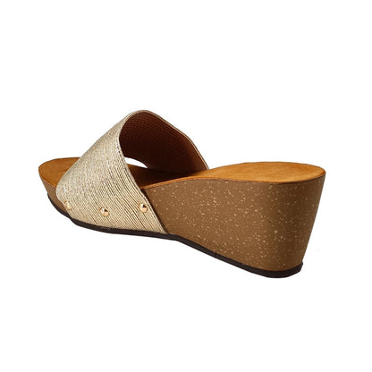 Bling well with these beautiful gold slip ons in platform heels of 2.75inch.
